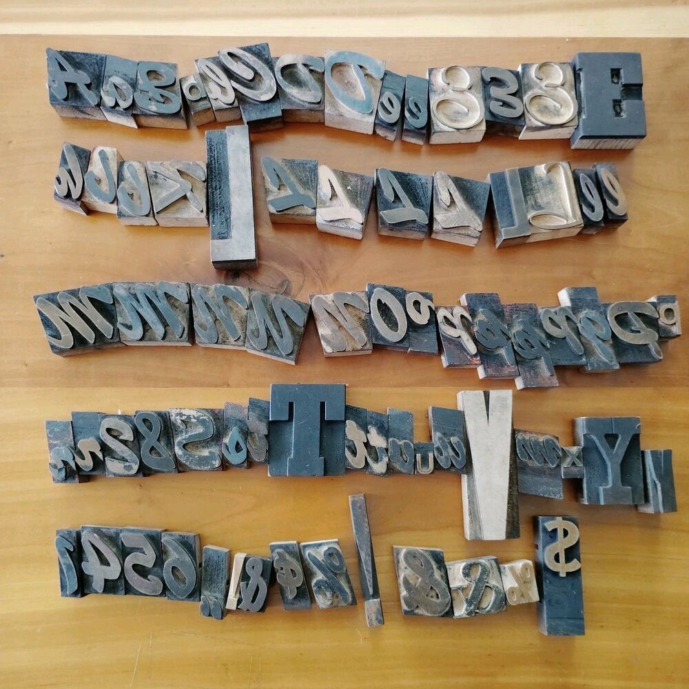 Vintage Letterpress Lot of 72 Mixed Symbols & Letters Wood Type Printers Blocks